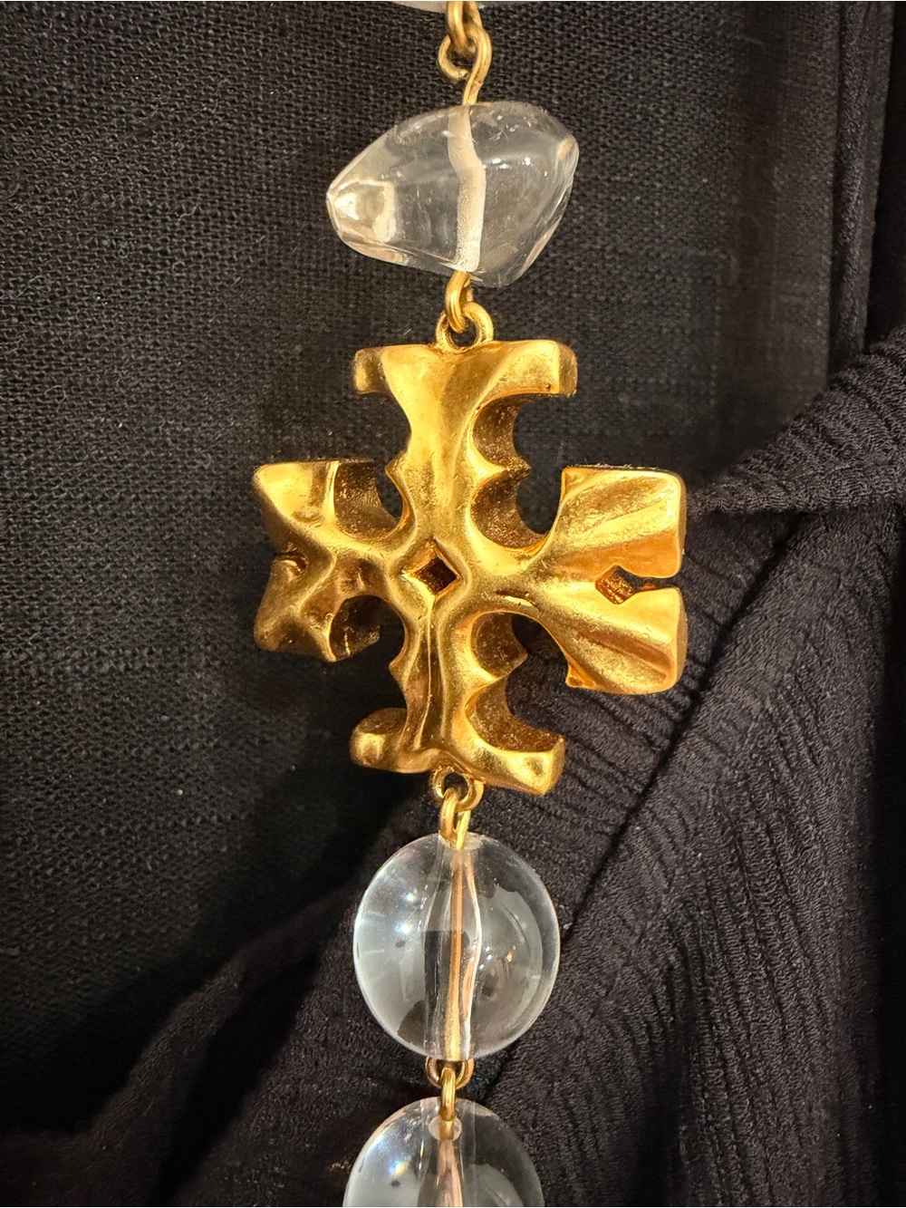 Tory Burch Clear and Gold Beaded Logo Pendant Necklace - Picture 6 of 7